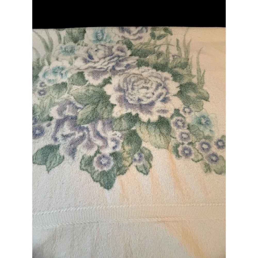 Vtg JC Penney 2pc Bath Towel & Wash Cloth Set Blue & Lavender Roses Butterfly